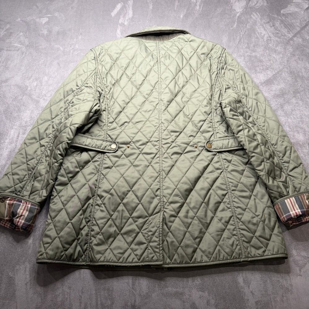LL Bean Quilted Riding Jacket Women Large Olive Green Plaid Lined Snap Barn Coat - Picture 4 of 14